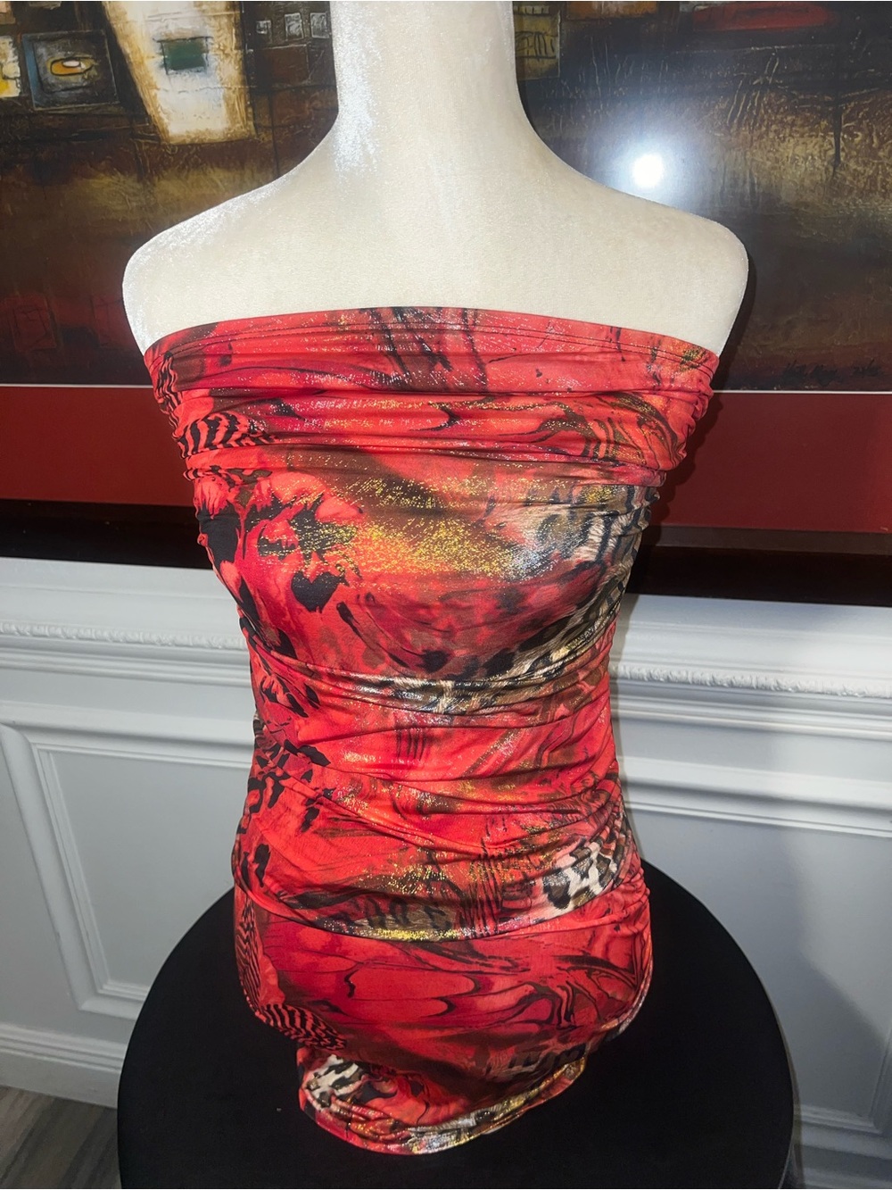 Charlotte Russe Strapless Ruched Metallic Animal Print Mini Dress - Size Medium